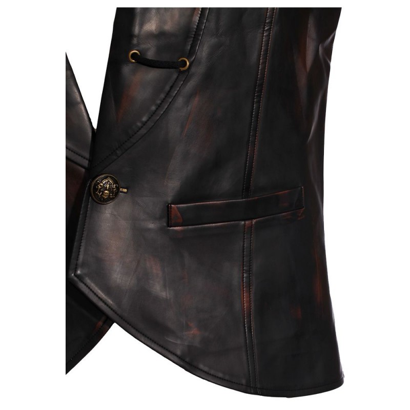 Men Black Leather Vest, Mens Fashion ROCK Steampunk Leather V Neck Vest 
